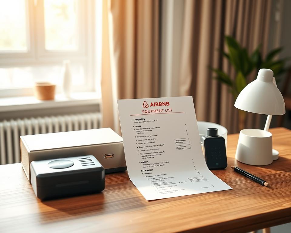 A sleek, modern Airbnb equipment list displayed on a stylish, minimalist wooden desk. The items are arranged in a clean, visually appealing bullet point layout, showcasing high-quality, thoughtfully-chosen amenities that would appeal to discerning travelers. Soft, natural lighting from a large window casts a warm glow, creating an atmosphere of refined simplicity. The camera angle is slightly elevated, capturing the arrangement at an optimal perspective. The overall impression is one of thoughtful curation and attention to detail, reflecting the "optimization for searches" theme of the article section. A sleek, modern Airbnb equipment list displayed on a stylish, minimalist wooden desk. The items are arranged in a clean, visually appealing bullet point layout, showcasing high-quality, thoughtfully-chosen amenities that would appeal to discerning travelers. Soft, natural lighting from a large window casts a warm glow, creating an atmosphere of refined simplicity. The camera angle is slightly elevated, capturing the arrangement at an optimal perspective. The overall impression is one of thoughtful curation and attention to detail, reflecting the "optimization for searches" theme of the article section.