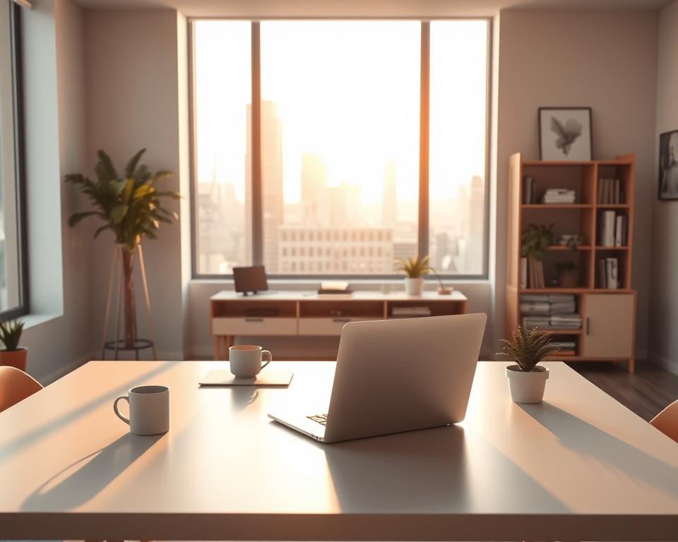 A well-lit minimalist office scene, with a large desk in the foreground featuring a laptop, coffee mug, and a small potted plant. In the middle ground, a large window overlooking a cityscape, filtering warm natural light into the space. The background showcases a clean, organized bookshelf and a few pieces of abstract wall art, creating a sense of balance and tranquility. The overall mood is one of focus, productivity, and a thoughtful approach to optimization. A well-lit minimalist office scene, with a large desk in the foreground featuring a laptop, coffee mug, and a small potted plant. In the middle ground, a large window overlooking a cityscape, filtering warm natural light into the space. The background showcases a clean, organized bookshelf and a few pieces of abstract wall art, creating a sense of balance and tranquility. The overall mood is one of focus, productivity, and a thoughtful approach to optimization.